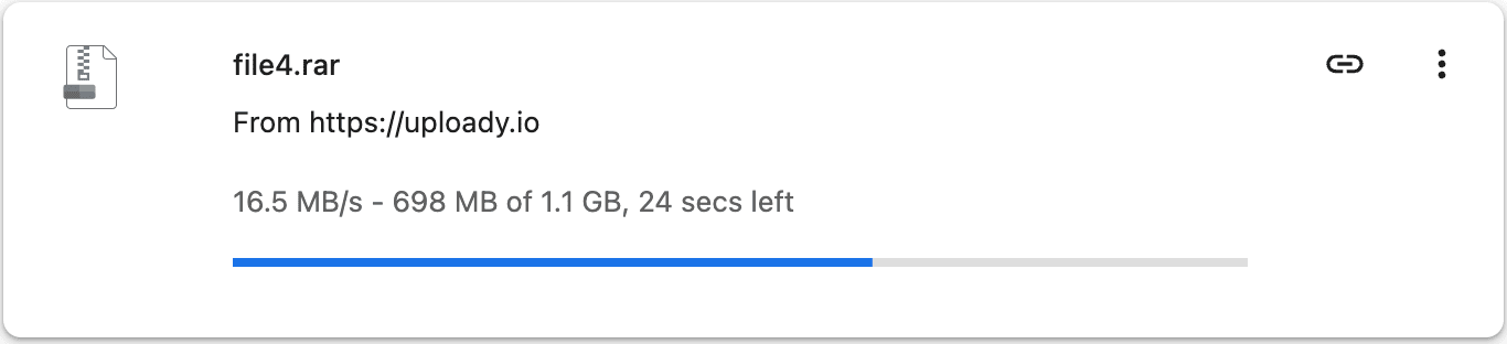 Uploady Premium browser download speed test showing 16.5 MB/s